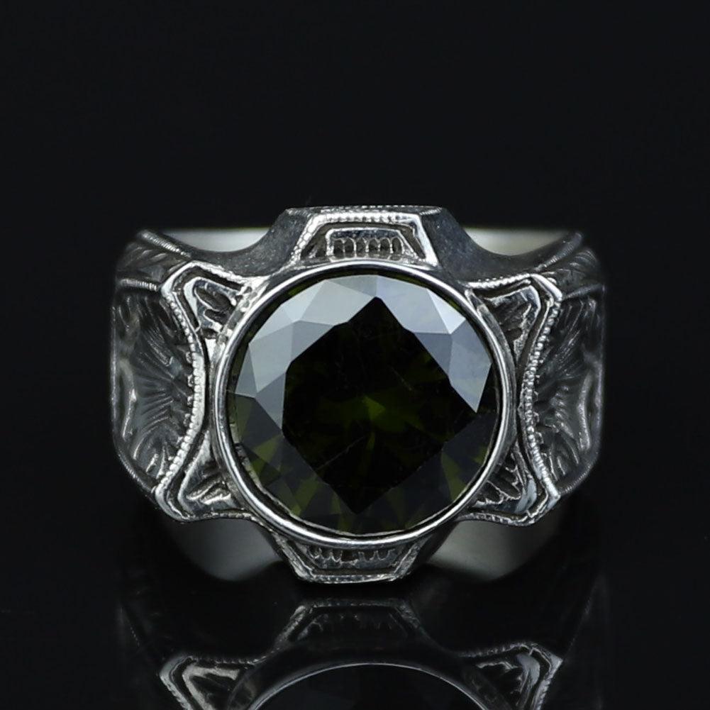 925 Sterling Silver Peridot Ring for Men – Vintage Ottoman Signet Style