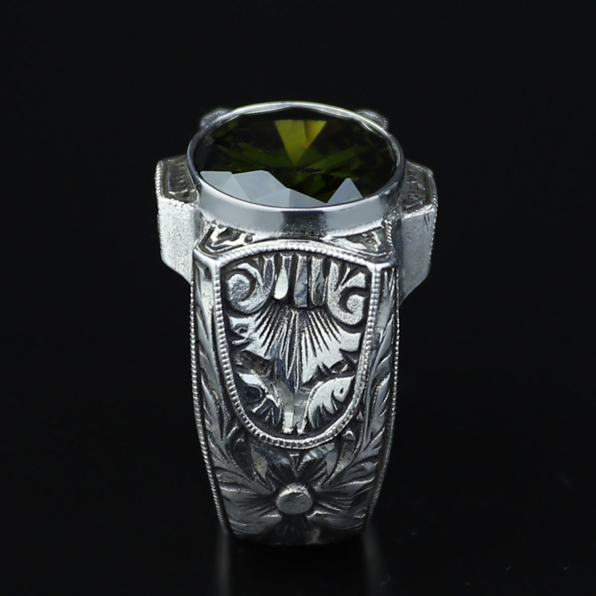 925 Sterling Silver Peridot Ring for Men – Vintage Ottoman Signet Style