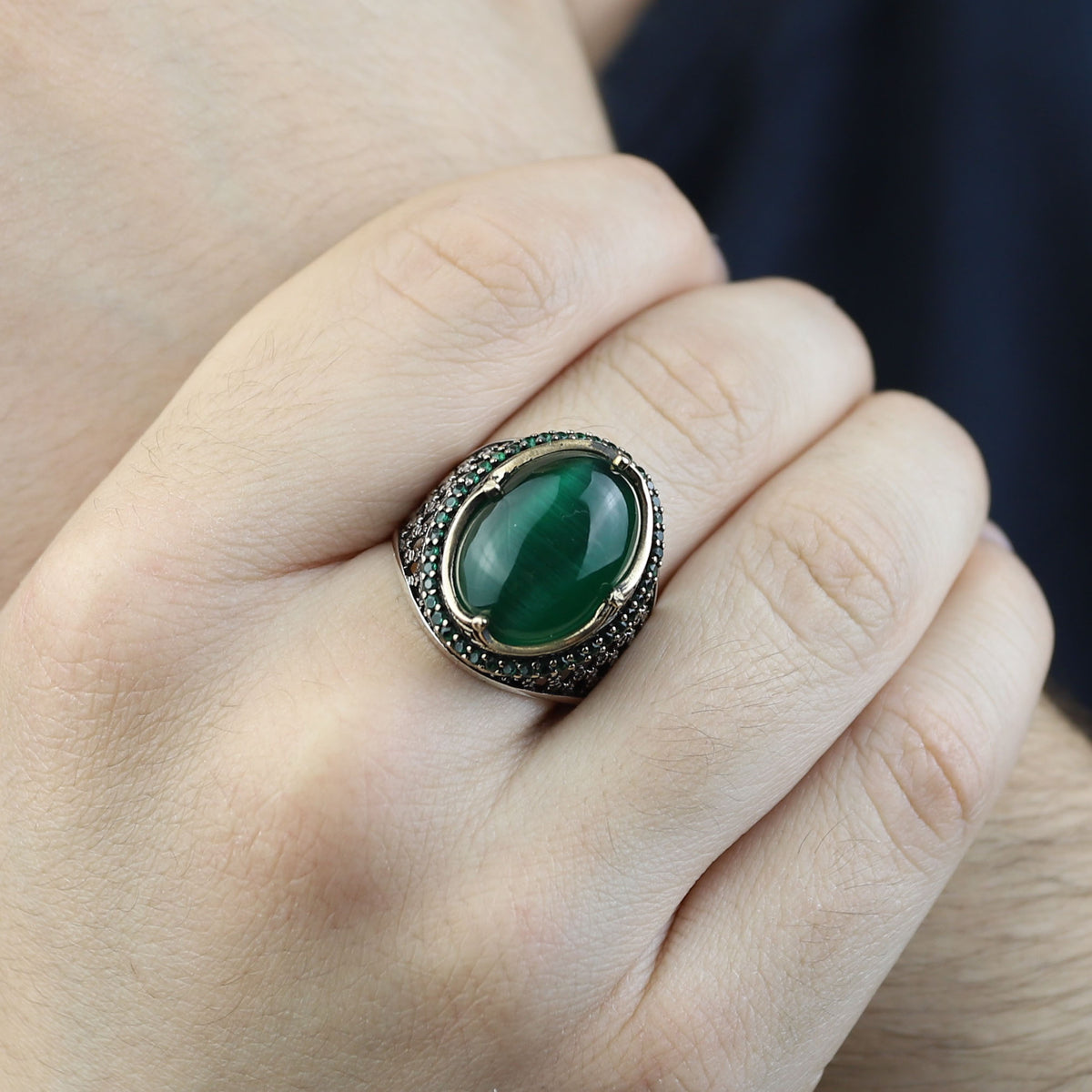 Green Tiger Eye Sterling Silver Ring, Turkish Handmade Design Ring, Silver Men's Jewelry, Natural Gemstone Ring, 925 Sterling Silver