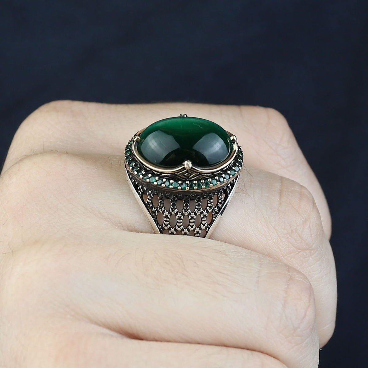 Green Tiger Eye Sterling Silver Ring, Turkish Handmade Design Ring, Silver Men's Jewelry, Natural Gemstone Ring, 925 Sterling Silver