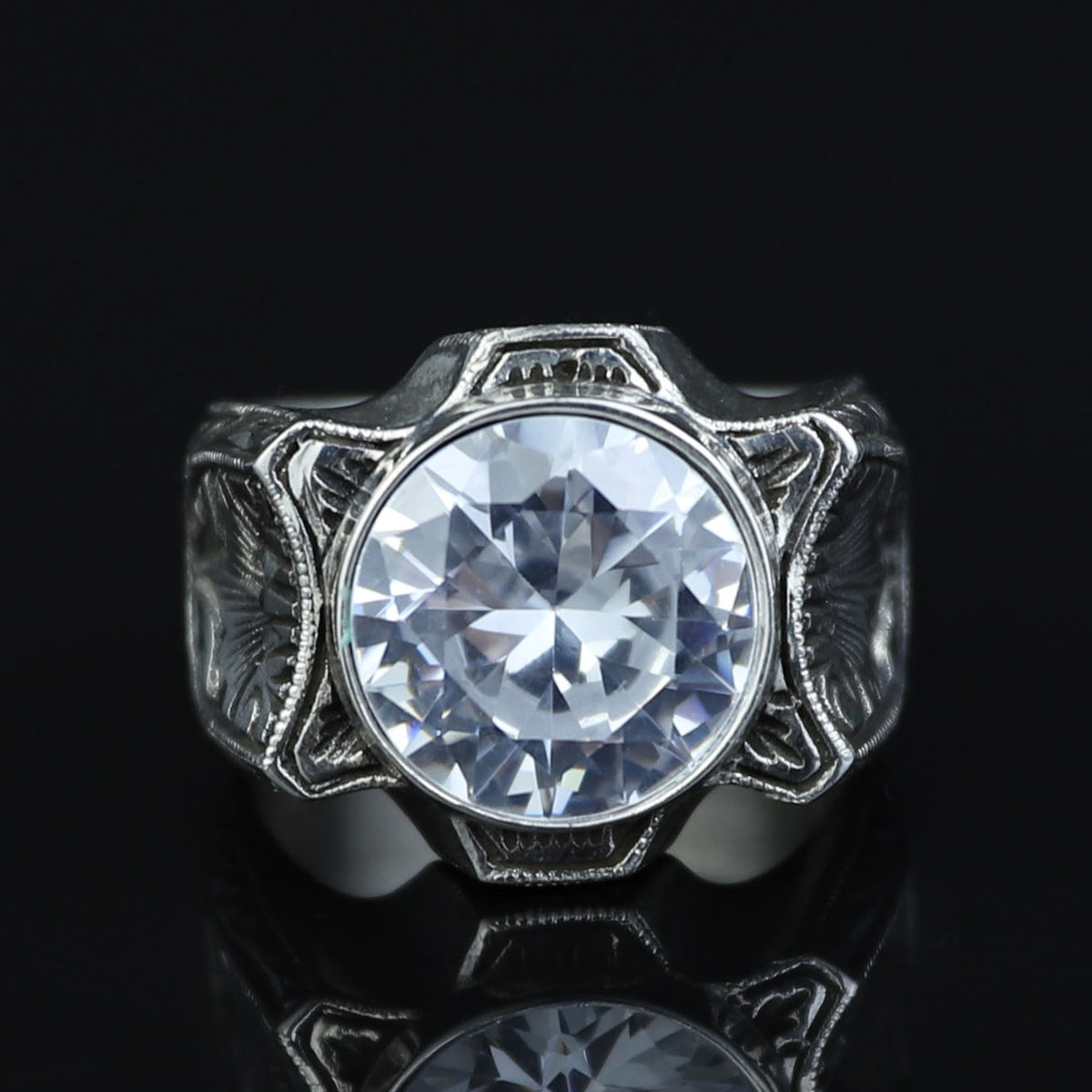 925 Sterling Silver Moissanite Ring for Men – Vintage Ottoman Style