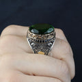925 Silver Zodiac Leon Signet Ring, Emerald Stone Lion Head Ring, Handmade Silver Zodiac Ring, 925k Sterling Silver Ring, Ring For Men