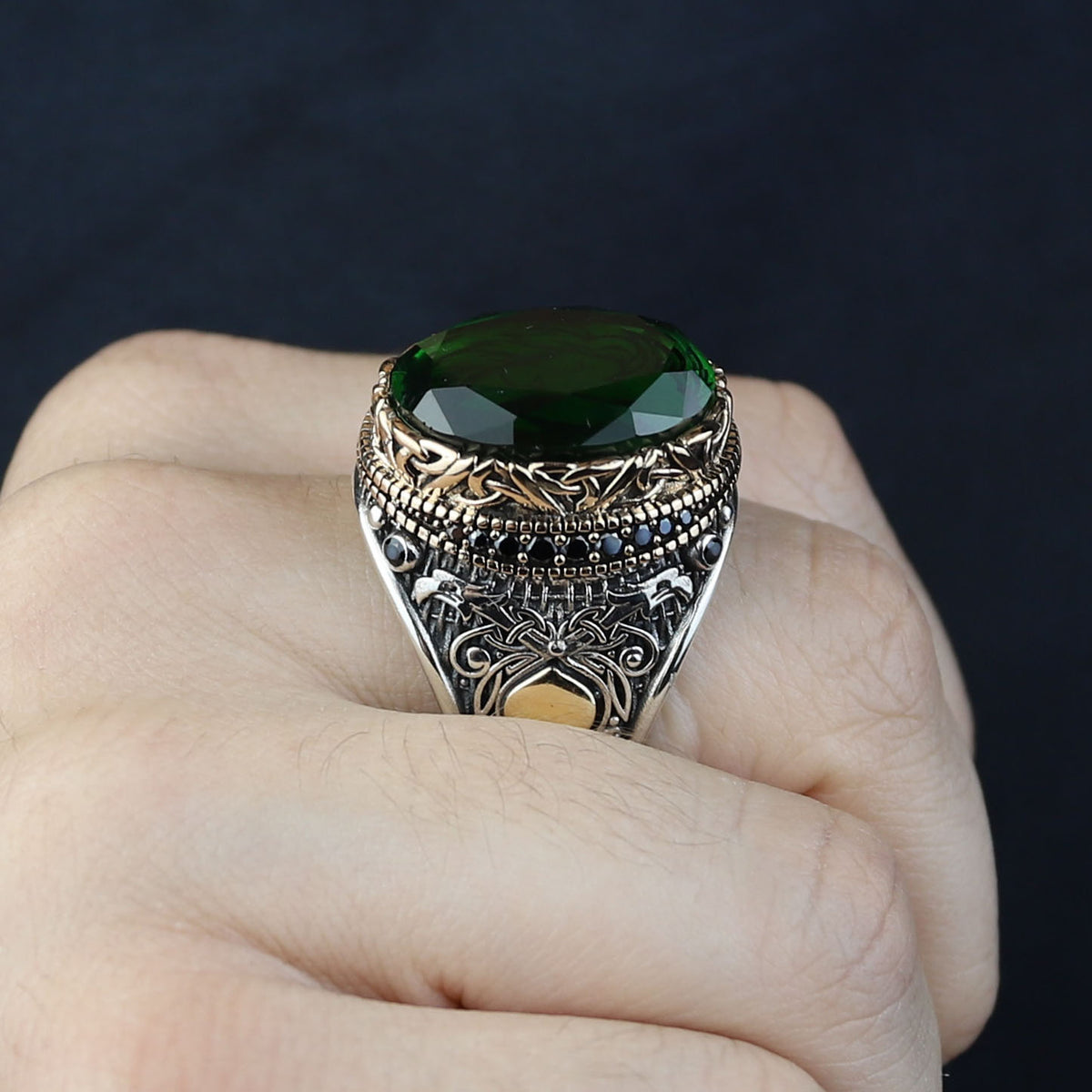 925 Silver Zodiac Leon Signet Ring, Emerald Stone Lion Head Ring, Handmade Silver Zodiac Ring, 925k Sterling Silver Ring, Ring For Men