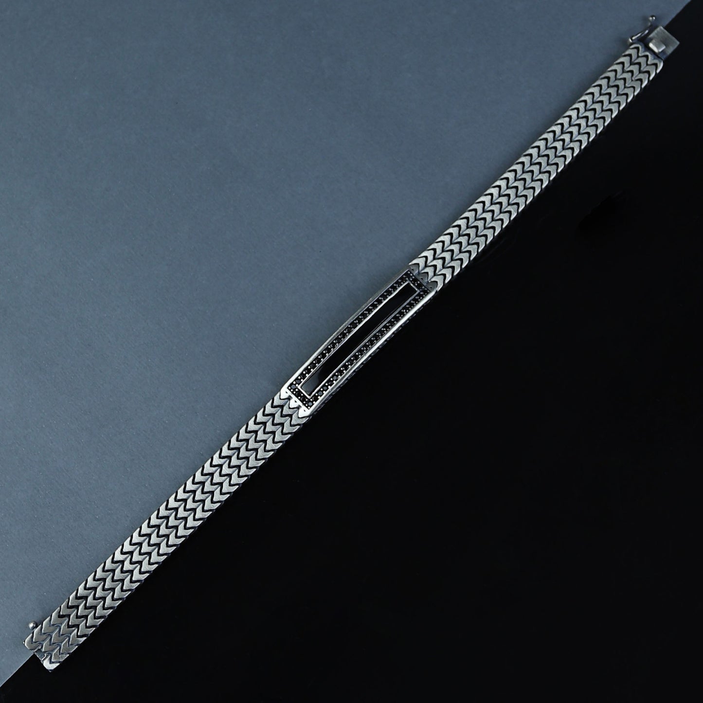 Silver Onyx Gemstone Foxtail 10MM Chain Bracelet