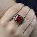 925 Silver Garnet Dragon Ring, Gothic Silver Dragon Ring, Ruby Red Unique Ring, 925k Sterling Silver , Gift For Him