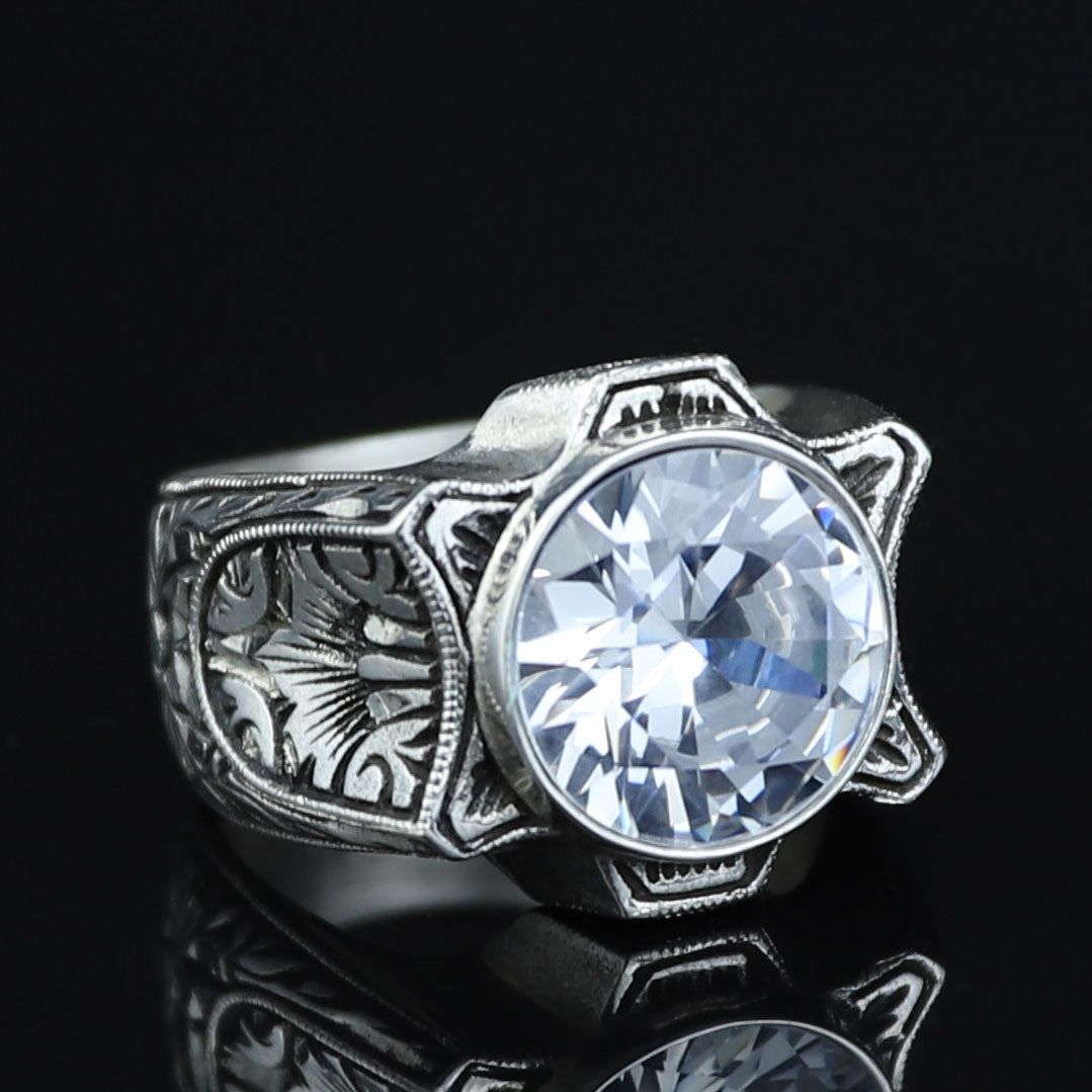 925 Sterling Silver Moissanite Ring for Men – Vintage Ottoman Style