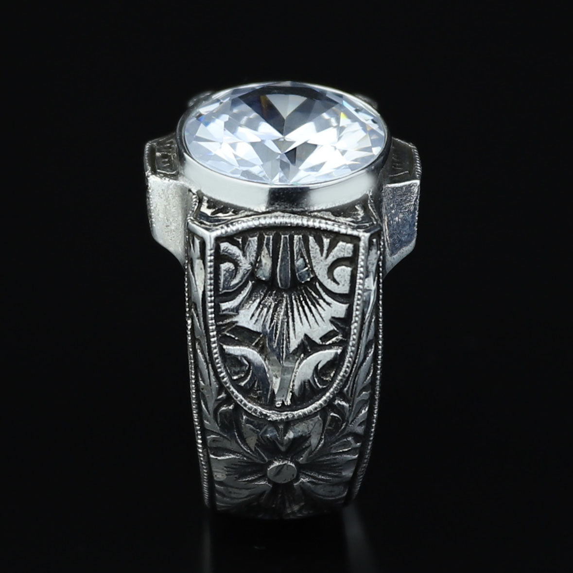 925 Sterling Silver Moissanite Ring for Men – Vintage Ottoman Style