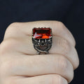 925 Silver Garnet Dragon Ring, Gothic Silver Dragon Ring, Ruby Red Unique Ring, 925k Sterling Silver , Gift For Him