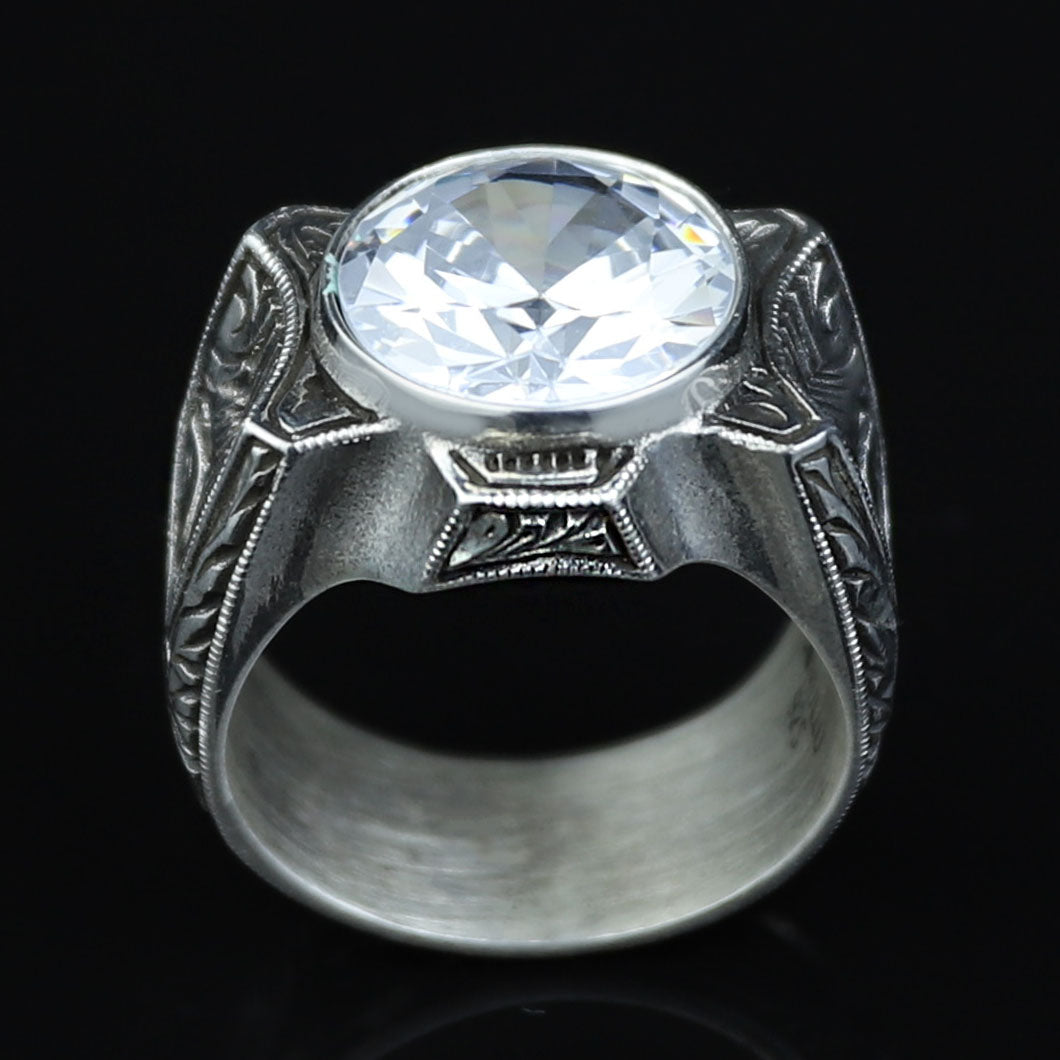 925 Sterling Silver Moissanite Ring for Men – Vintage Ottoman Style