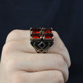 Turkish Handmade Ruby Stone Ring, Large Zulfiqar Sword Ring, Silver Red Gemstone Ruby Ring, Vintage Ruby Ring Anniversary Gift