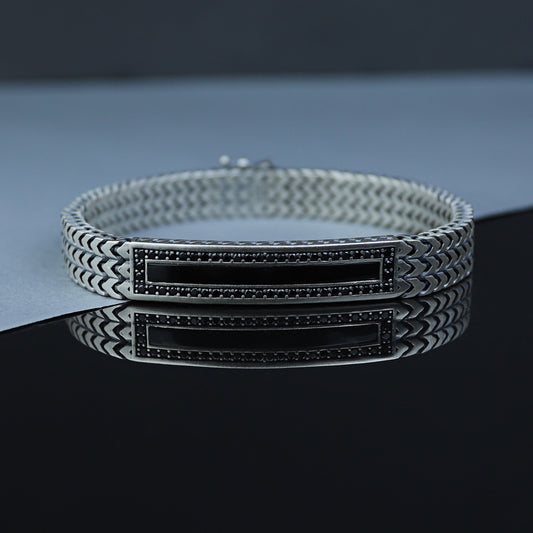 Silver Onyx Gemstone Foxtail 10MM Chain Bracelet