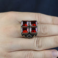 Turkish Handmade Ruby Stone Ring, Large Zulfiqar Sword Ring, Silver Red Gemstone Ruby Ring, Vintage Ruby Ring Anniversary Gift
