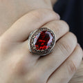 Men 925 Silver Ruby Stone Ring, Vintage Silver Red Gemstone Ruby Ring, Dark Stone Ruby Ring, Father Day Gift, Gift For Men