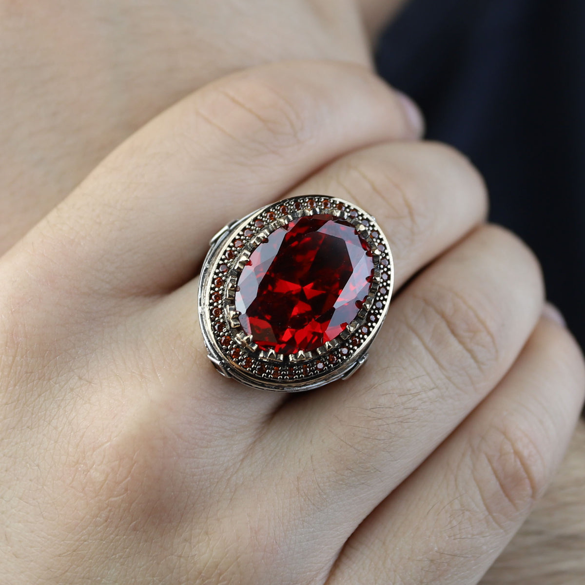 Men 925 Silver Ruby Stone Ring, Vintage Silver Red Gemstone Ruby Ring, Dark Stone Ruby Ring, Father Day Gift, Gift For Men