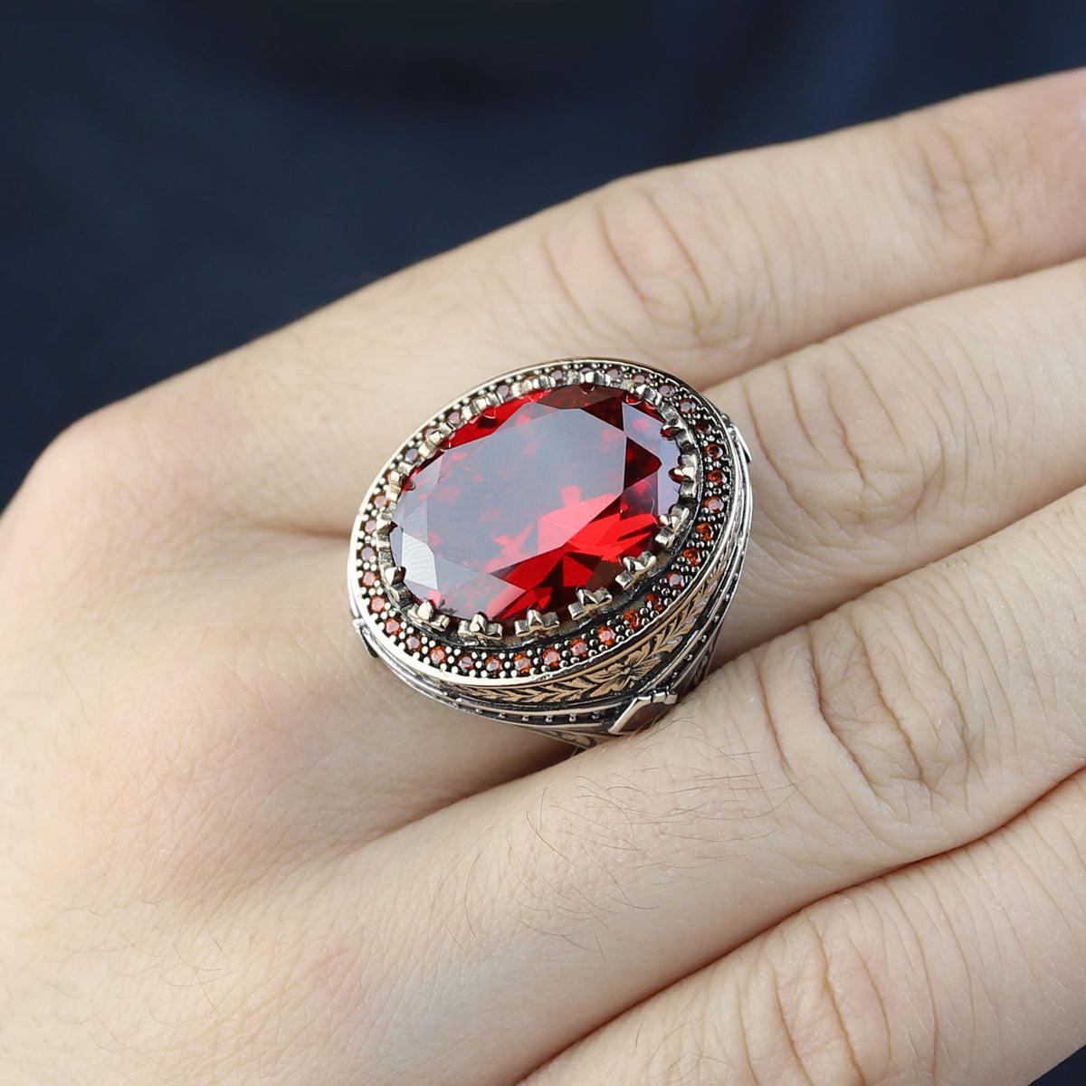 Men 925 Silver Ruby Stone Ring, Vintage Silver Red Gemstone Ruby Ring, Dark Stone Ruby Ring, Father Day Gift, Gift For Men