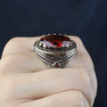Men 925 Silver Ruby Stone Ring, Vintage Silver Red Gemstone Ruby Ring, Dark Stone Ruby Ring, Father Day Gift, Gift For Men