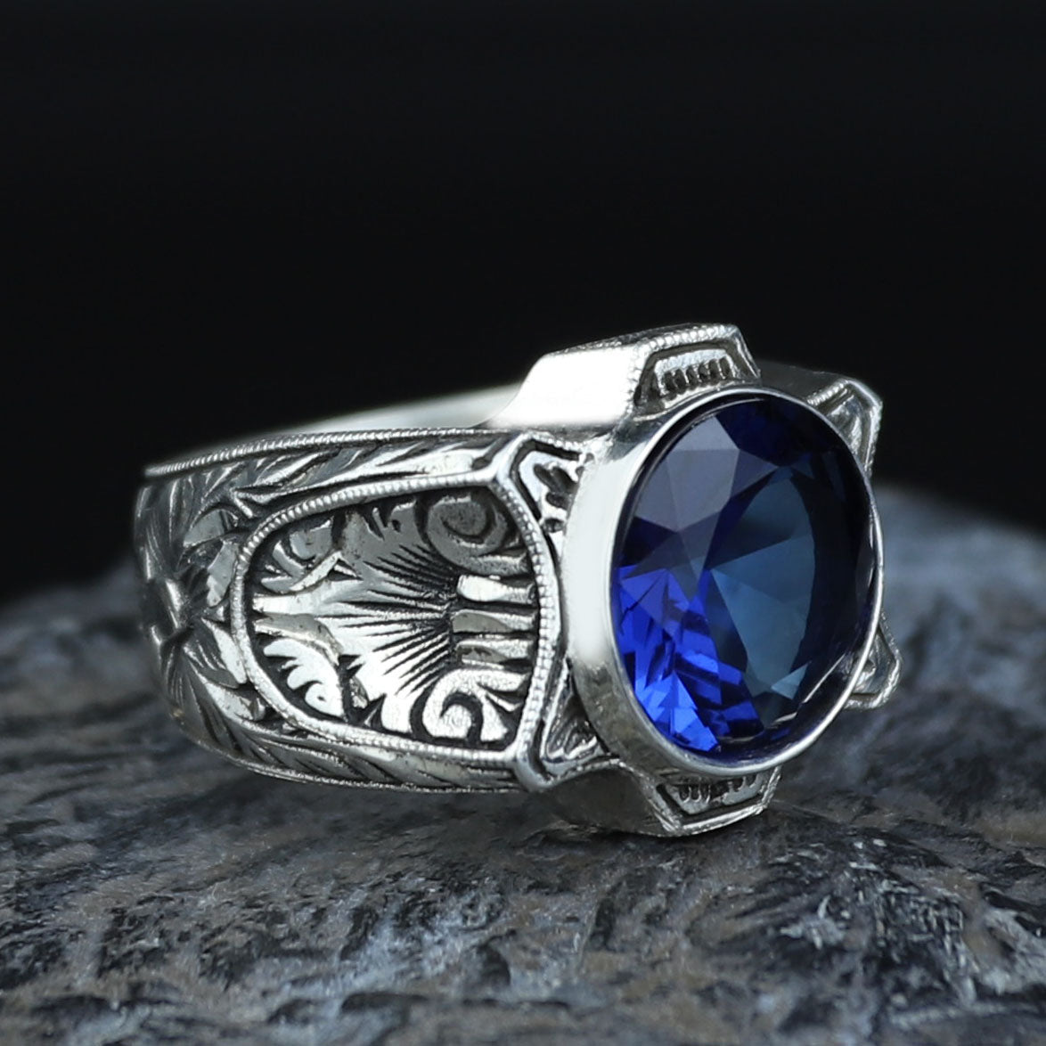925 Sterling Silver Sapphire Ring for Men – Vintage Signet Style