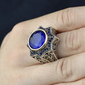 Mens Blue Sapphire Ring, Star Sapphire Gemstone Ring, Turkish Handmade Ottoman Style Ring, Turkish Handmade Ring, 925 Sterling Silver