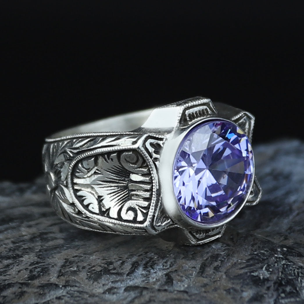 925 Sterling Silver Amethyst Ring for Men – Vintage Signet Style