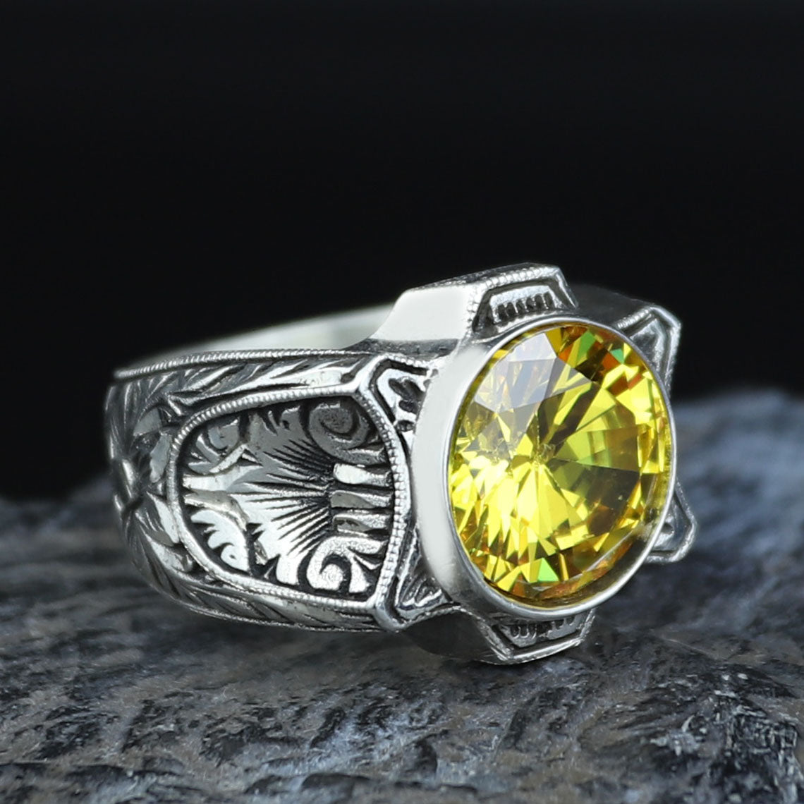 925 Sterling Silver Citrine Ring for Men – Vintage Signet Style