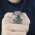 925 Silver Seal of Solomon Ring, Turquoise Stone King Solomon Signet Ring, Handmade Protection Ring, 925 Sterling Silver Ring