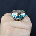 925 Sterling Silver Handmade Solomon Signet Ring, Turquoise Stone King Solomon Signet Ring, Gift For Men