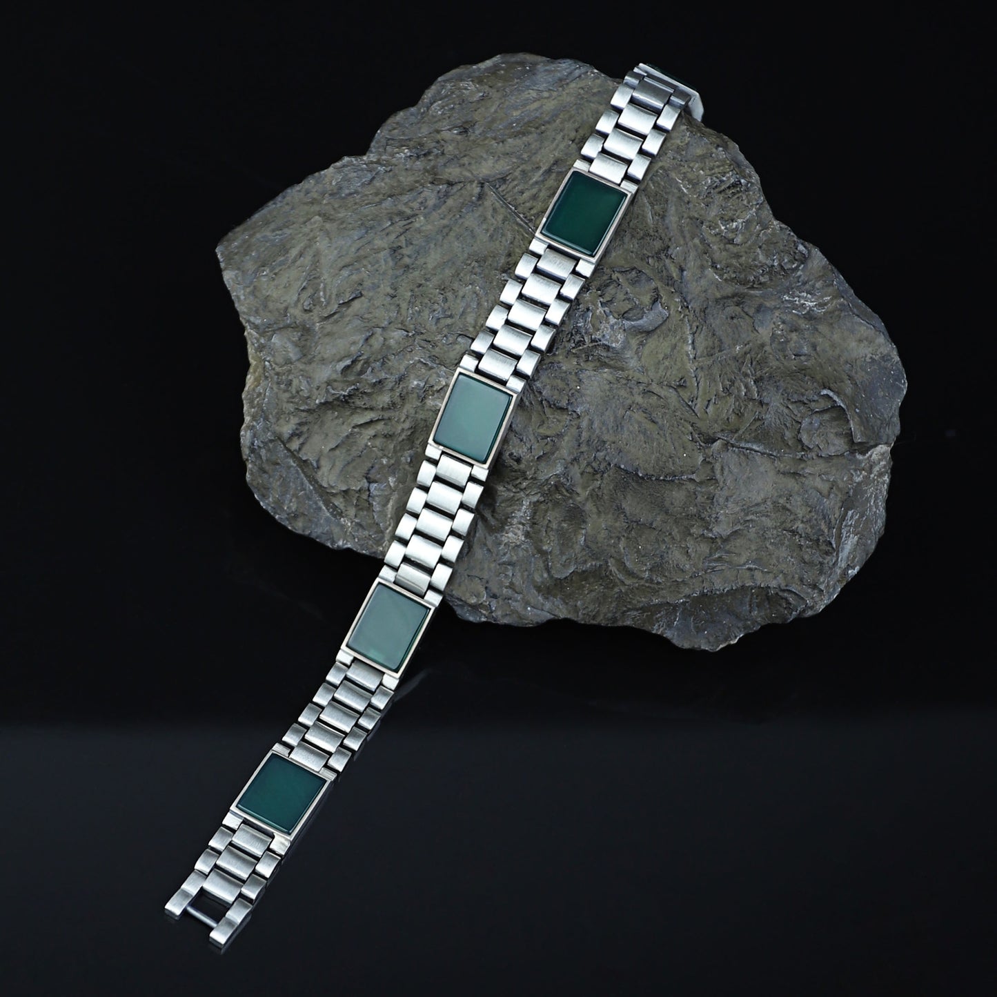 Silver Green Agate Gemstone Watch Band Bracelet