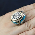 925 Sterling Silver Handmade Solomon Signet Ring, Turquoise Stone King Solomon Signet Ring, Gift For Men