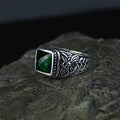 Men Silver Minimal Emerald Gemstone Signet Ring