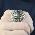 925 Sterling Silver Emerald Stone Islamic Ring, Ottoman Style Handmade Arabic Ring, Gift For Men