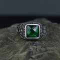 Men Silver Minimal Emerald Gemstone Signet Ring