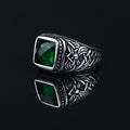 Men Silver Minimal Emerald Gemstone Signet Ring