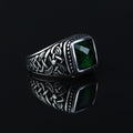 Men Silver Minimal Emerald Gemstone Signet Ring