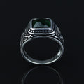 Men Silver Minimal Emerald Gemstone Signet Ring