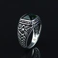 Men Silver Minimal Emerald Gemstone Signet Ring