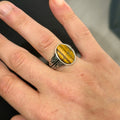 Silver Tiger Eye Gemstone Ring, Man Minimal Tiger Eye Ring, Ottoman Style Silver Ring, Men Tiger Eye Jewelry