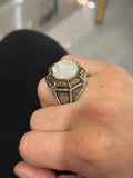 Silver Mother Of Pearl Signet Ring, Turkish Large Men Genuine Pearl Mens Ring, Silver Mother Of Pearl Ring