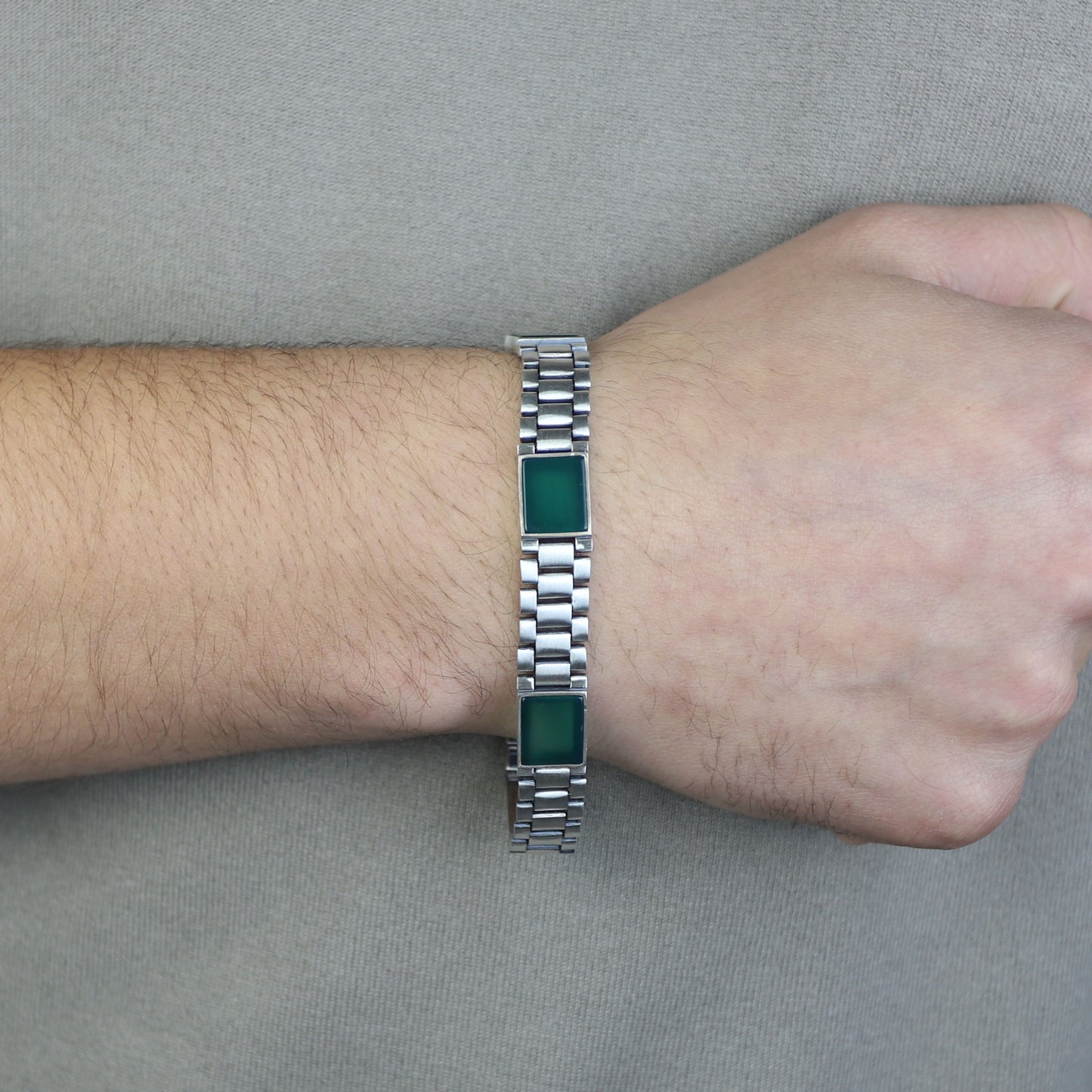 Silver Green Agate Gemstone Watch Band Bracelet
