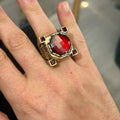 Silver Sword Figured Garnet Ring, Axe Model Men Silver Red Gemstone Ruby Ring, Vintage Ruby Ring, Father Day Gift, Anniversary Gift