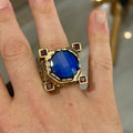 Men Blue Sapphire Stone Ring, Ottoman Style Sapphire and Ruby Ring, Axe Sword Men Ottoman Style Ring