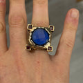 Men Blue Sapphire Stone Ring, Ottoman Style Sapphire and Ruby Ring, Axe Sword Men Ottoman Style Ring