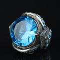 925 Sterling Silver Aquamarine Ring for Men – Vintage Ottoman Style