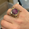 925 Sterling Silver Deep Amethyst Axe Ring, Turkish Sword Figured Ring, Handmade Dark Amethyst Ring, Large Statement Ring,Ottoman Style Ring