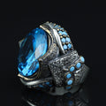 925 Sterling Silver Aquamarine Ring for Men – Vintage Ottoman Style