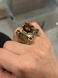 Turkish Handmade Agate Ring, Sword Figured 925 Silver Ring, Axe Figured Gemstone Ring,Genuine Agate Men Vintage Ring