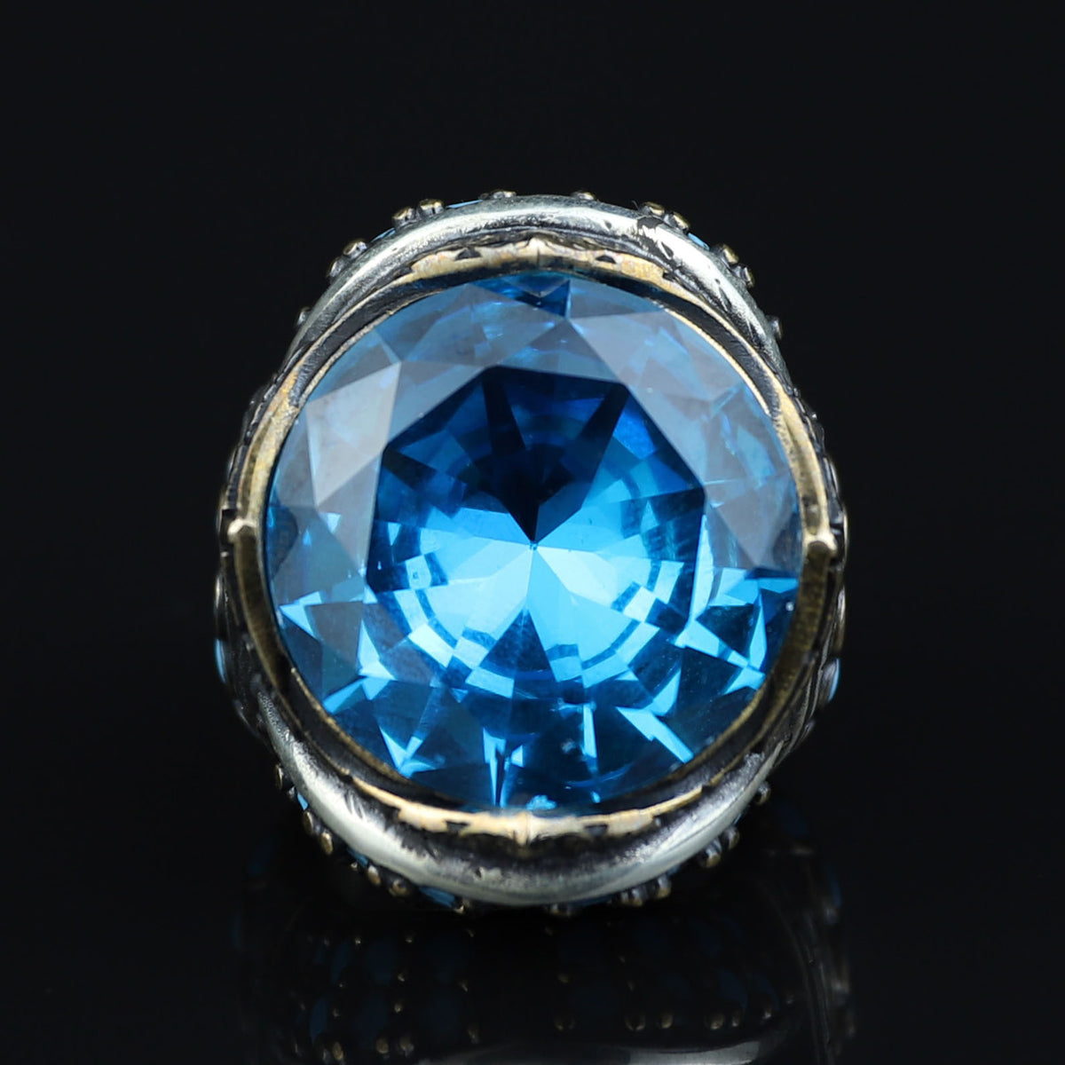 925 Sterling Silver Aquamarine Ring for Men – Vintage Ottoman Style