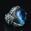 925 Sterling Silver Aquamarine Ring for Men – Vintage Ottoman Style