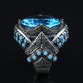 925 Sterling Silver Aquamarine Ring for Men – Vintage Ottoman Style