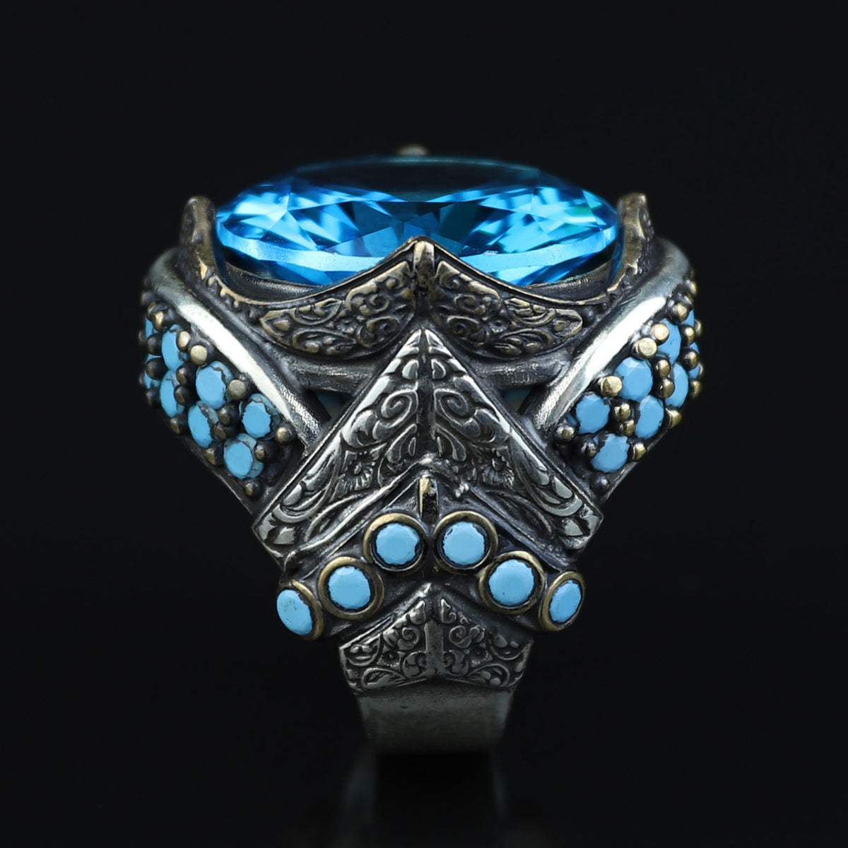 925 Sterling Silver Aquamarine Ring for Men – Vintage Ottoman Style