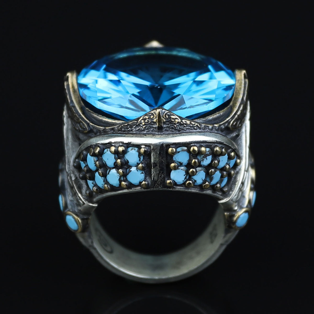 925 Sterling Silver Aquamarine Ring for Men – Vintage Ottoman Style